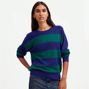 Women’s Madewell Merino Wool Pullover Sweater Cobalt Green Stripe Combo Medium